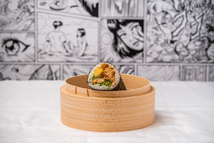 Teriyaki chicken white rice sushi roll