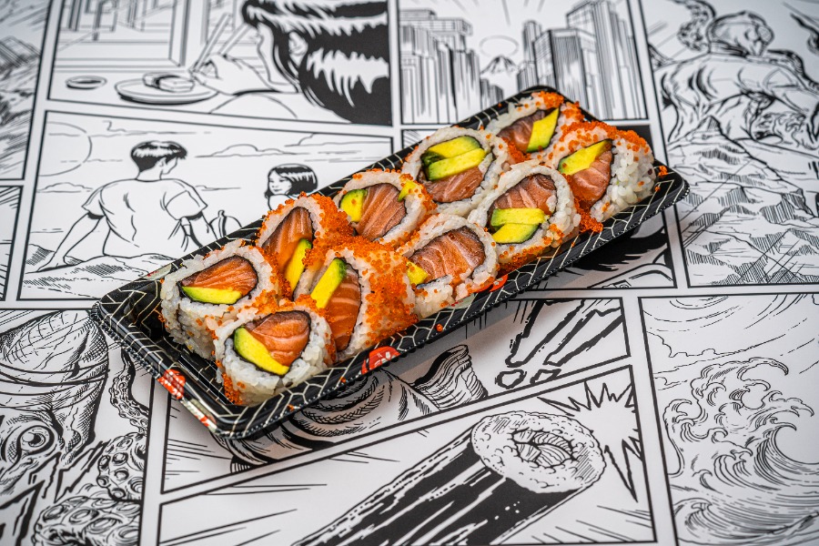 Salmon inside-out rolls bento box (white rice)