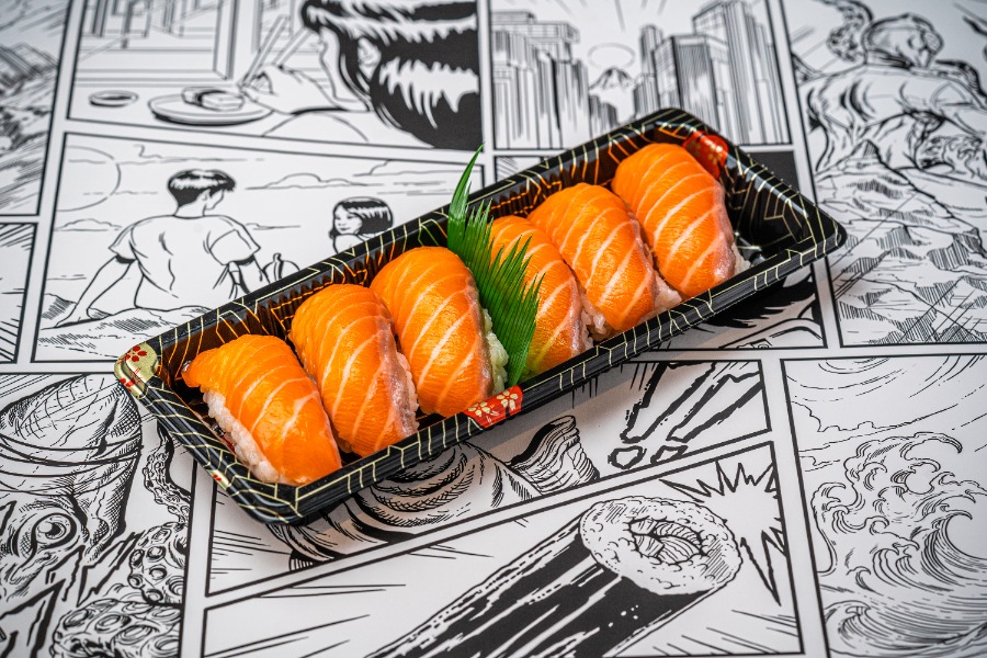 Salmon nigiri bento box (white rice) (GF)