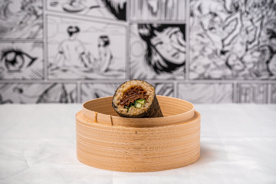Teriyaki beef brown rice sushi roll
